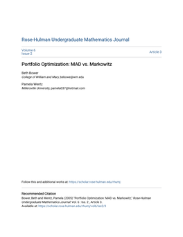 Portfolio Optimization: MAD Vs