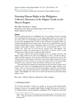 Narrating Human Rights in the Philippines: Collective Memories of the Filipino Youth on the Marcos Regime