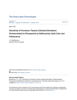 Sensitivity of Immature Thyanta Calceata (Hemiptera: Pentatomidae) to Photoperiod As Reflected Yb Adult Color and Pubescence