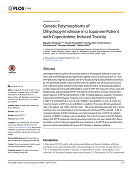 Genetic Polymorphisms of Dihydropyrimidinase in a Japanese Patient with Capecitabine-Induced Toxicity