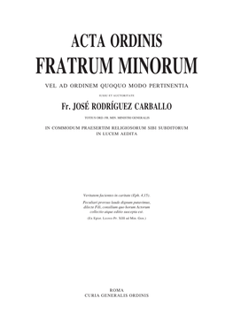 Acta Ordinis Fratrum Minorum Vel Ad Ordinem Quoquo Modo Pertinentia