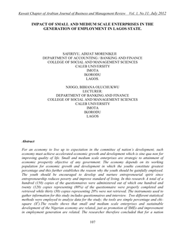 Impact of Small and Medium Scale Enterprises in the Generation of Employment in Lagos State