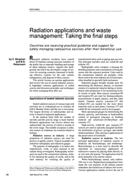 Radiation Applications and Waste Management: Taking the Final Steps