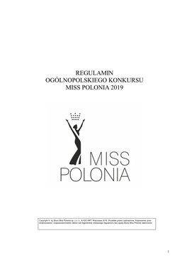 Regulamin Ogólnopolskiego Konkursu Miss Polonia 2019