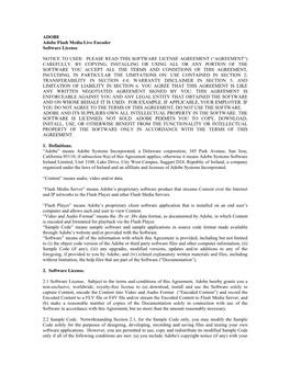 ADOBE Adobe Flash Media Live Encoder Software License NOTICE to USER: PLEASE READ THIS SOFTWARE LICENSE AGREEMENT (“AGREEME