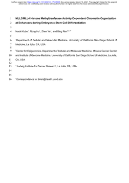 MLL3/MLL4 Histone Methyltranferase Activity Dependent Chromatin