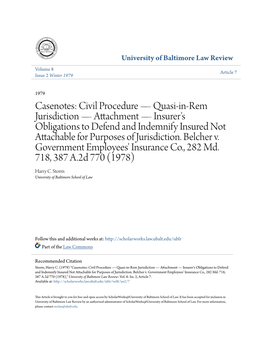 Casenotes: Civil Procedure—Quasi-In-Rem Jurisdiction