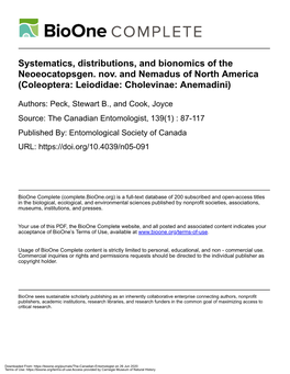 Systematics, Distributions, and Bionomics of the Neoeocatopsgen. Nov. and Nemadus of North America (Coleoptera: Leiodidae: Cholevinae: Anemadini)