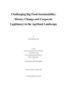 Challenging Big Food Sustainability: Dietary Change and Corporate Legitimacy in the Agrifood Landscape