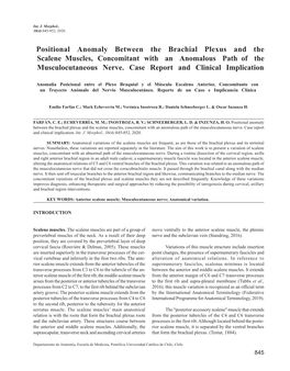 Positional Anomaly Between the Brachial Plexus and the Scalene Muscles, Concomitant with an Anomalous Path of the Musculocutaneous Nerve