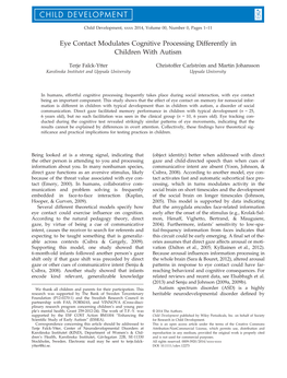 Eye Contact Modulates Cognitive Processing Differently in Children with Autism