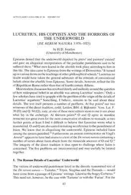 Lucretius, His Copyists and the Horrors of the Underworld (De Rerum Natura 3.978-1023)