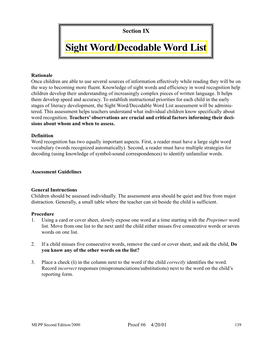 Sight Word/Decodable Word List