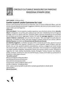 Circolo Culturale Masolino Da Panicale Rassegna Stampa 2010