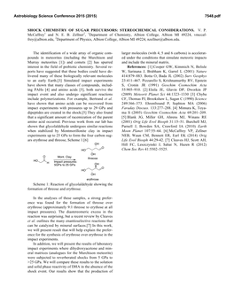 Shock Chemistry of Sugar Precursors: Stereochemical Considerations