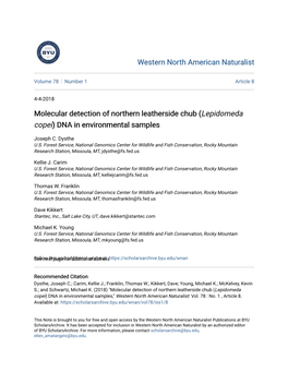 Molecular Detection of Northern Leatherside Chub (Lepidomeda Copei) DNA in Environmental Samples