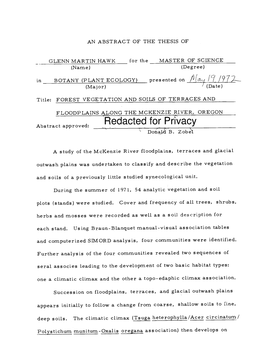 Forest Vegetation and Soils of Terraces and Floodplains Along the Mckenzie River, Oregon