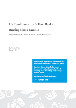 UK Food Insecurity & Food Banks Briefing Memo Exercise