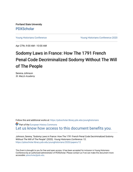 Sodomy Laws in France: How the 1791 French Penal Code Decriminalized Sodomy Without the Will of the People