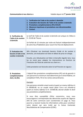 Communication À Nos Client-E-S Valable Depuis Le 1 Janvier 2018 1