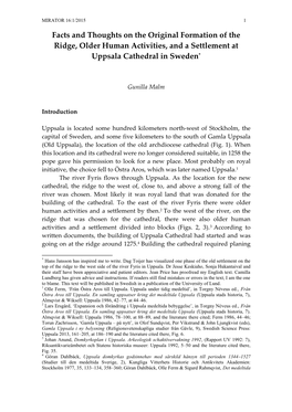 Facts and Thoughts on the Original Formation of the Ridge, Older Human Activities, and a Settlement at Uppsala Cathedral in Sweden*