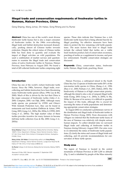 Illegal Trade and Conservation Requirements of Freshwater Turtles in Nanmao, Hainan Province, China