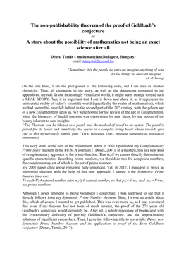 The Non-Publishability Theorem of the Proof of Goldbach's Conjecture A