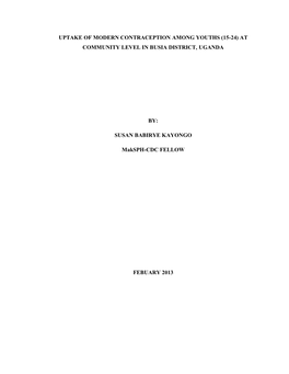 Uptake of Modern Contraception Among Youths (15-24) at Community Level in Busia District, Uganda