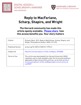 Reply to Macfarlane, Scharp, Shapiro, and Wright