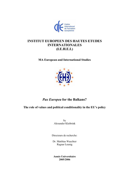 Masterthesis IEHEI Pax Europea for the Balkans