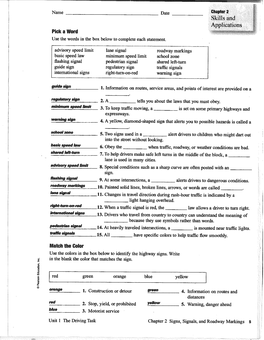 Use the Words in the Box Below to Complete Each Statement. Roadway