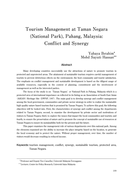 Tourism Management at Taman Negara (National Park), Pahang, Malaysia: Conflict and Synergy
