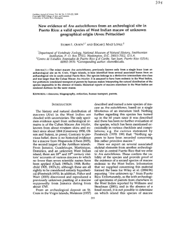 New Evidence of Ara Autochthones from an Archeological Site in Puerto Rico: a Valid Species of West Indian Macaw of Unknown Geographical Origin (Aves: Psittacidae)