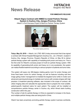 Hitachi Signs Contract with HIMED to Install Particle Therapy System In