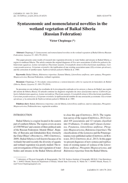Syntaxonomic and Nomenclatural Novelties in the Wetland Vegetation of Baikal Siberia (Russian Federation) Victor Chepinoga (*)