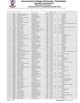 BA Bsc 1St Annual 2017 Part-I