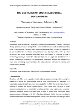 Mechanics of Sustainable Urban Developments, E.G