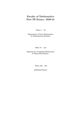 Faculty of Mathematics Part III Essays: 2020-21