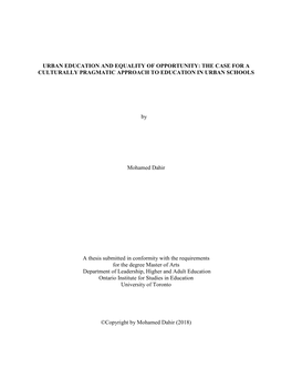 Urban Education and Equality of Opportunity: the Case for a Culturally Pragmatic Approach to Education in Urban Schools