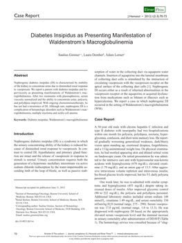 Diabetes Insipidus As Presenting Manifestation of Waldenstrom's