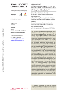 High-Redshift Star Formation in the ALMA Era 1 2,3,4 Rsos.Royalsocietypublishing.Org J