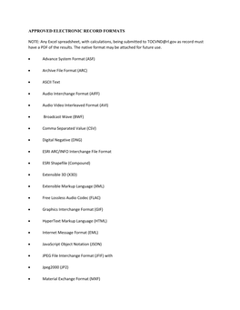 Approved Electronic Record Formats Note