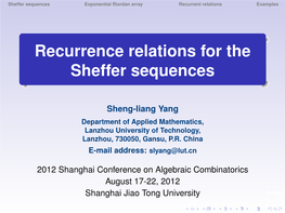 Recurrence Relations for the Sheffer Sequences