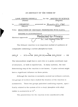 Reactions of Tertiary Phosphites with Alkyl Iodides in Acetonitrile