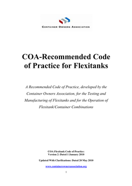 COA-Recommended Code of Practice for Flexitanks