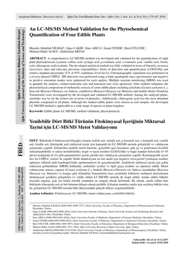 An LC-MS/MS Method Validation for the Phytochemical Quantification of Four Edible Plants