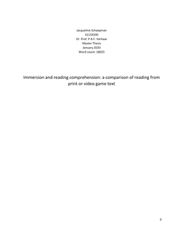 Immersion and Reading Comprehension: a Comparison of Reading from Print Or Video Game Text