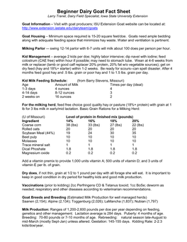 Beginner Dairy Goat Fact Sheet Larry Tranel, Dairy Field Specialist, Iowa State University Extension