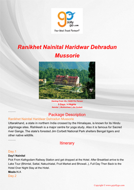 Ranikhet Nainital Haridwar Dehradun Mussorie