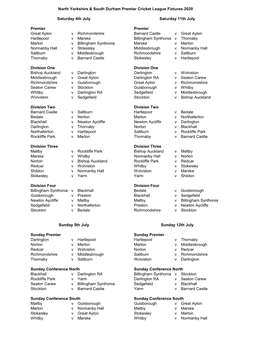 North Yorkshire & South Durham Premier Cricket League Fixtures